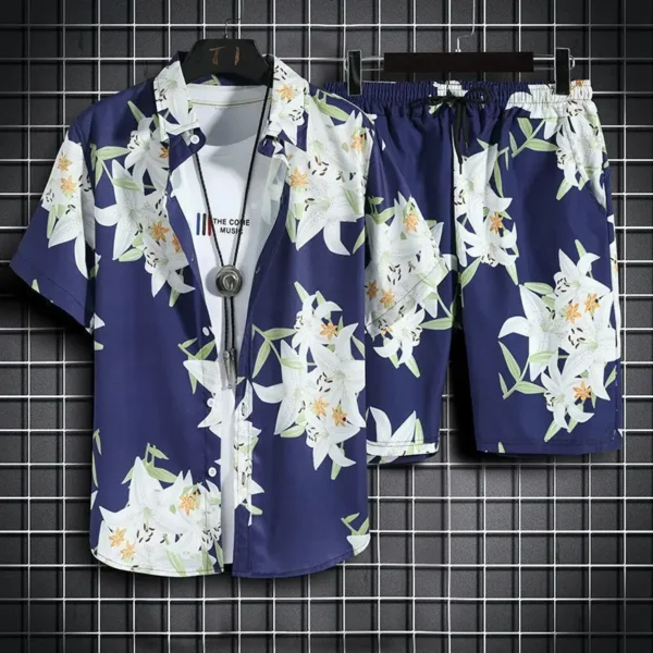 Ropa de playa para hombre, conjunto de 2 piezas, camisa hawaiana y pantalones cortos de secado rápido, ropa de moda para hombre, trajes informales estampados de verano - Imagen 7