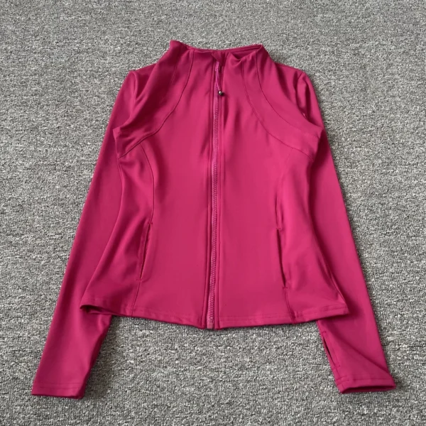 Chaqueta deportiva con cuello levantado de secado rápido para mujer, ropa de Yoga ajustada con cremallera, Top transpirable de manga larga para correr deportes y ciclismo - Imagen 7