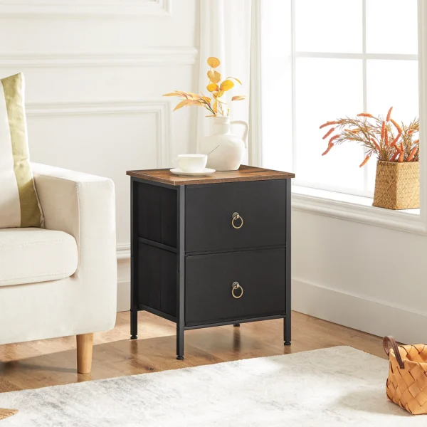 Mesita de noche pequeña para dormitorio, mueble de 2 cajones, mesita de noche, mesa lateral - Imagen 6