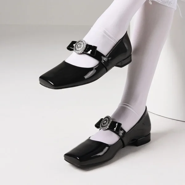 Zapatos planos Mary Jane con diamantes de imitación para mujer, zapatos bajos sin cordones con punta cuadrada, zapatos planos elegantes de lujo para vestido de fiesta - Imagen 7