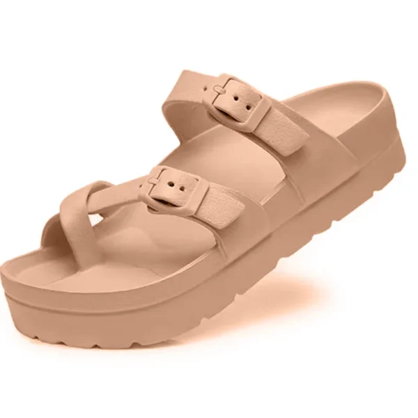 Sandalias deslizantes cómodas para hombres y mujeres, Sandalias planas EVA con doble hebilla ajustable, Sandalias ligeras y gruesas con suela antideslizante - Imagen 10