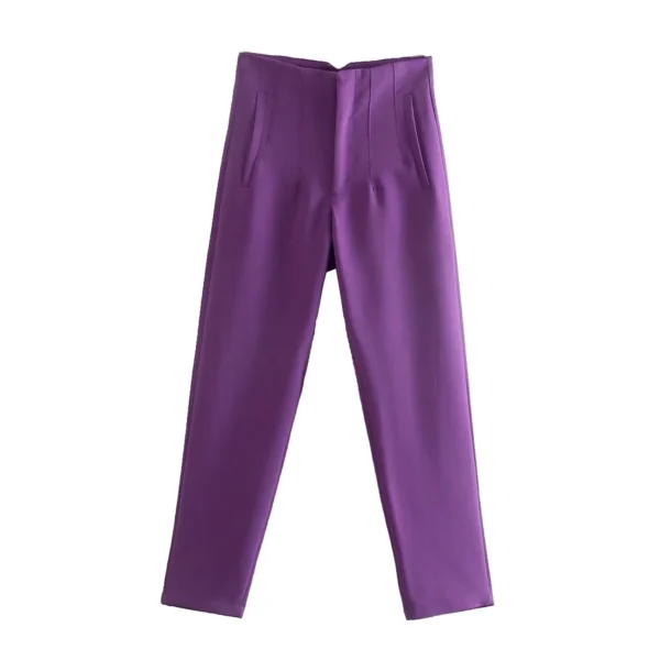 Pantalones rectos a la moda para mujer, pantalones con cremallera frontal de cintura alta, pantalones Vintage de longitud completa para mujer elegante - Imagen 10