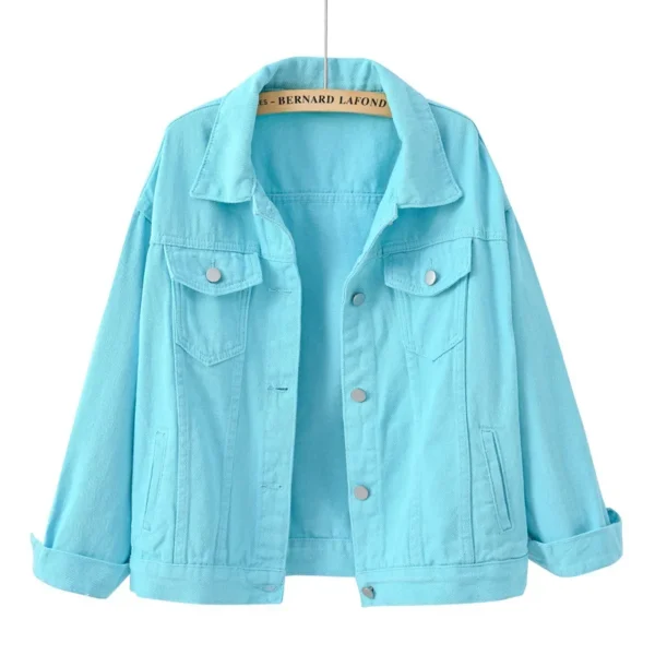 Abrigo rosa de manga larga para mujer, chaqueta vaquera con solapa de un solo pecho, Tops ajustados a la moda para mujer, prendas de vestir exteriores, abrigo femenino blanco azul - Imagen 6