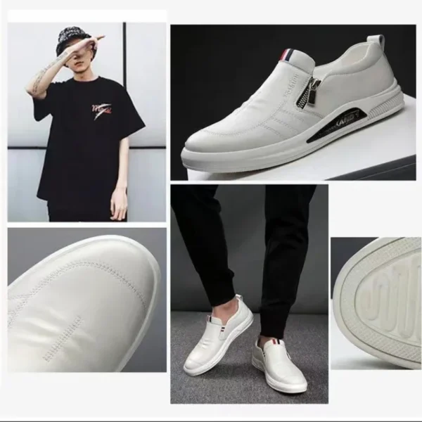 Zapatos informales de cuero PU para hombre, mocasines de marca de tendencia, zapatillas planas con cremallera para verano, mocasines cómodos de negocios, Tenis Masculino - Imagen 5