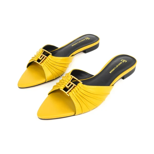Zapatillas antideslizantes puntiagudas a la moda para mujer, zapatillas de marca de lujo para exteriores con parte inferior plana de cuero, talla grande 34-44 - Imagen 12