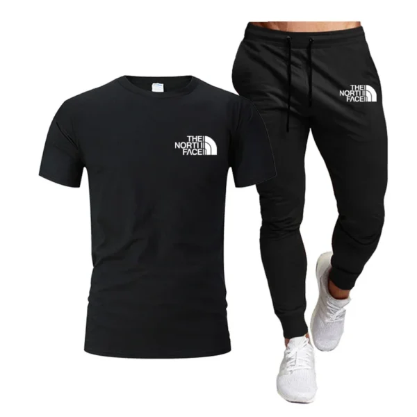 Pantalones de chándal largos ropa de calle conjuntos de 2 piezas ropa de hombre Verano 2025 hombres Tops 100% moda algodón manga corta - Imagen 2