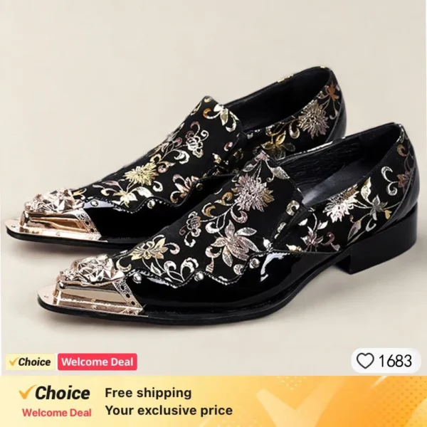Zapatos de cuero negro para hombre, zapatos de vestir con gorra de Metal frontal, zapatos de diseñador para hombre, mocasines de lujo, talla 46 47 48 49 - Imagen 4
