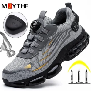 Zapatos de seguridad con botón giratorio para hombre, zapatos de trabajo antigolpes y antipinchazos, zapatos deportivos de moda para hombre, botas protectoras de seguridad para hombre