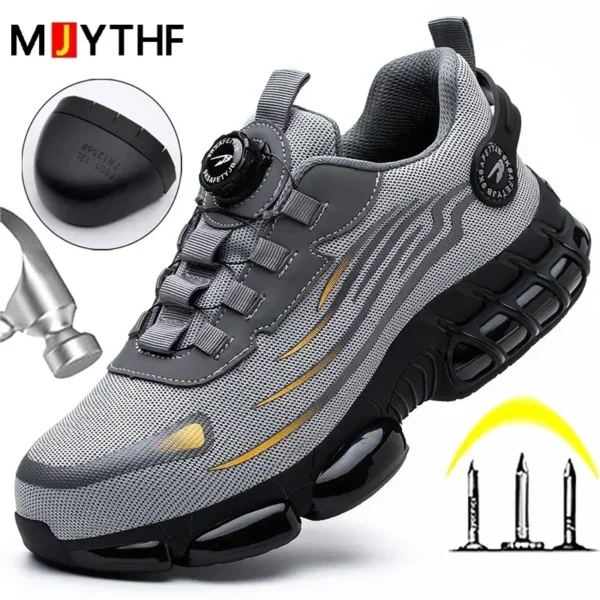Zapatos de seguridad con botón giratorio para hombre, zapatos de trabajo antigolpes y antipinchazos, zapatos deportivos de moda para hombre, botas protectoras de seguridad para hombre