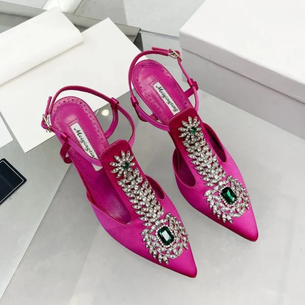 Zapatos de boda para mujer, sandalias de tacón alto con punta estrecha y diamantes de imitación, sandalias de tacón de aguja con piedras preciosas de satén, zapatos de boda con bomba de hadas Baotou 2022 - Imagen 2