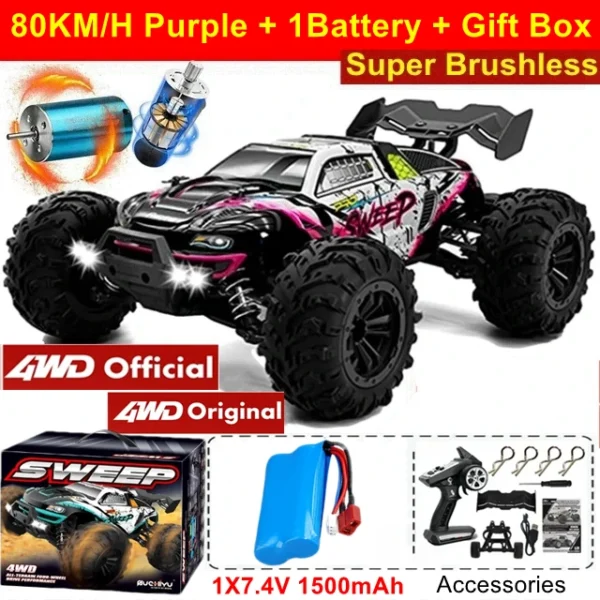 Coche todoterreno con Control remoto 4WD, Buggy de alta velocidad 4x4 RC, súper sin escobillas, 50 o 80 KM/H, juguete de carreras de deriva rápida para niños y adultos - Imagen 16