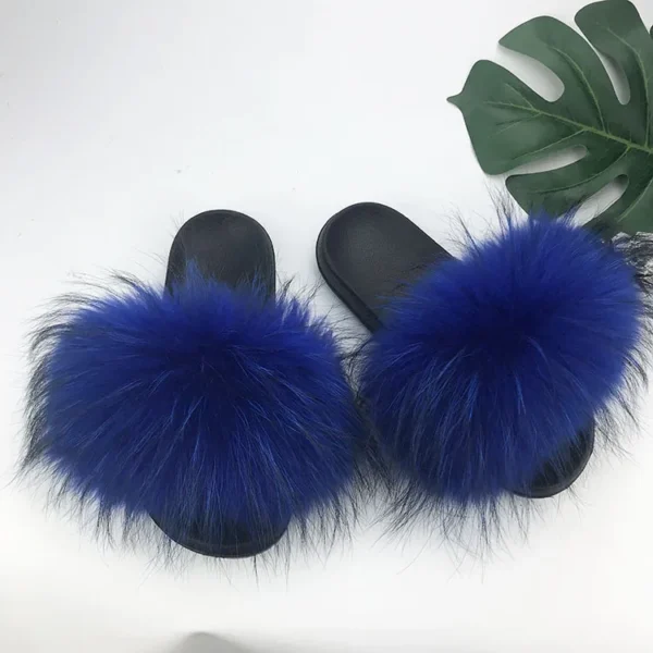 Zapatillas deslizantes de piel de mapache para mujer, zapatillas planas con punta abierta, de felpa para interiores, para el hogar, dormitorio, peludas, informales, cómodas para exteriores - Imagen 14