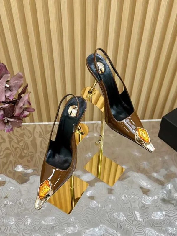 Tacones altos de temperamento puntiagudo de metal con gema para mujer con sandalias vacías sexy - Imagen 9