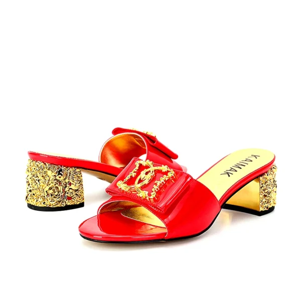 Zapatos italianos de alta calidad de lujo a la moda, traje de verano para mujer, zapatillas de talla grande 35 a 43, zapatos de tacón dorados y negros para fiesta de boda - Imagen 3