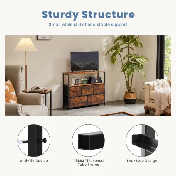 Chimenea soporte de TV tocador para dormitorio con 5 cajones de tela armario de almacenamiento pecho almacenamiento de ropa mueble de vitrina - Imagen 6