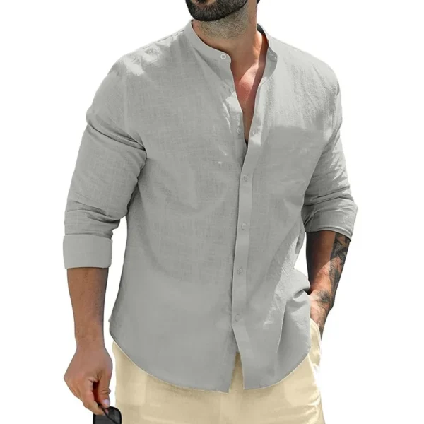Camisas de manga larga de otoño para hombre, camisetas de negocios de algodón, ropa de calle transpirable de Color sólido, camisas con botones para hombre, camisa blanca - Imagen 10
