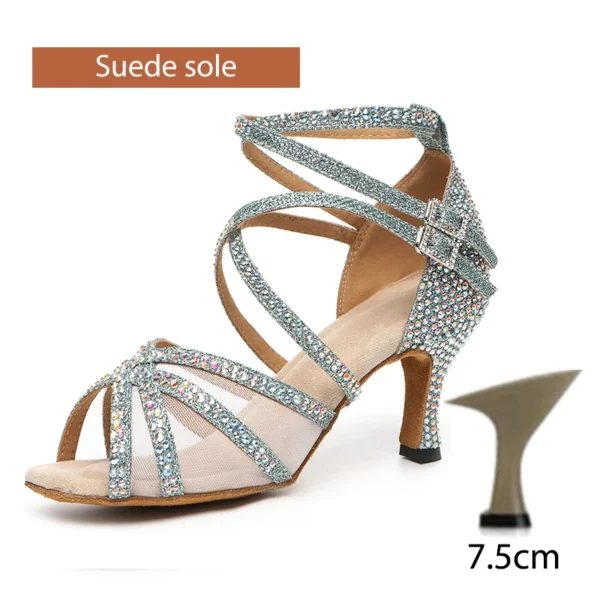 Zapatos de baile latino con diamantes de imitación para mujer, zapatos de baile latino para niña, zapatos de baile de salón negros brillantes para niñas y mujeres - Imagen 23