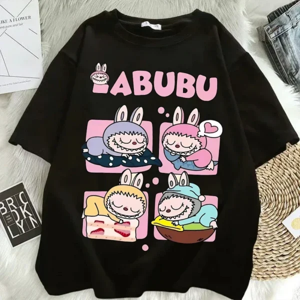 Camisetas Pop Mart Labubu para mujer, moda de Anime, Top de manga corta, camiseta blanca y negra de Hip Hop de verano, ropa de alta calidad - Imagen 13