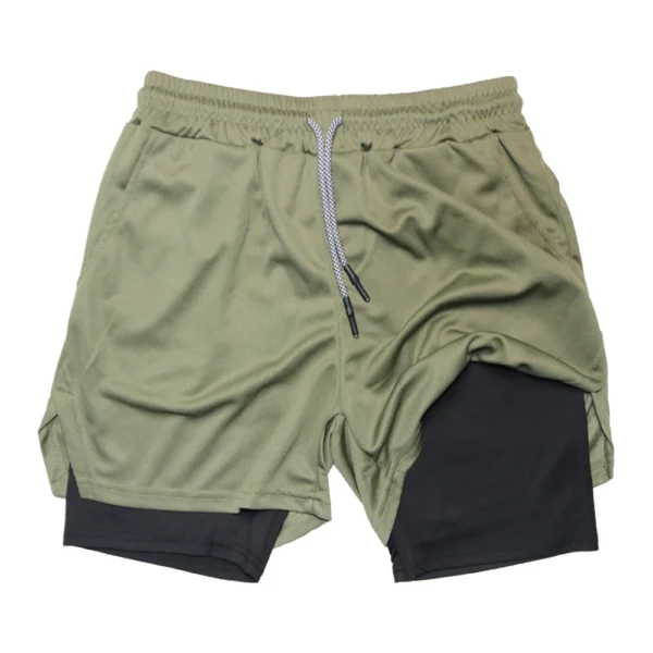 Pantalones cortos deportivos de doble capa para hombre, pantalones cortos deportivos 2 en 1 para entrenamiento de gimnasia, entrenamiento de secado rápido, trote, doble cubierta, verano - Imagen 3