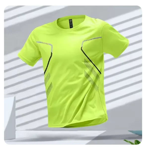 Camiseta deportiva para correr para hombre, camisa de manga corta transpirable de secado rápido con cuello redondo, ropa activa para entrenamiento al aire libre - Imagen 4