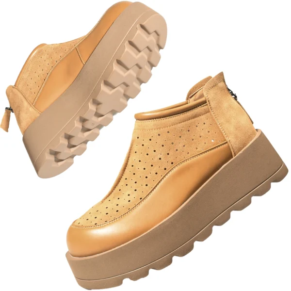 Mocasines de cuero genuino de vaca de gamuza de 6CM, zapatos planos con cuña y plataforma para mujer, botines hasta el tobillo, zapatos de tacón con cremallera para mujer