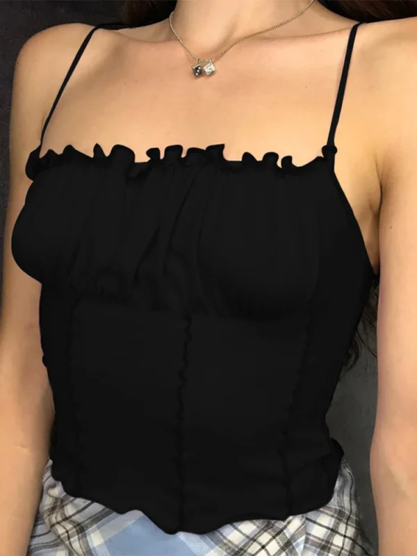 Camiseta sin mangas con volantes para mujer, Top Sexy de moda para mujer, camisola de fruncido sin tirantes sin mangas, camisetas sin mangas para mujer 2022 - Imagen 4