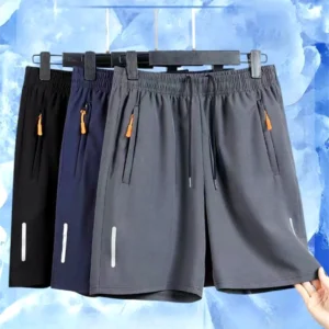 Pantalones cortos deportivos ultrafinos para hombre, Shorts informales de seda de hielo para playa, Jogging, secado rápido, con cremallera, holgados, para gimnasio, Verano