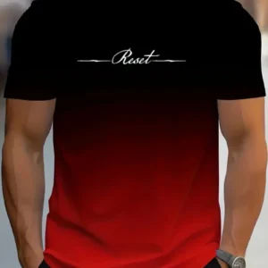 Camiseta con estampado 3D de letras de reinicio degradado para hombre, camiseta deportiva informal de verano para exteriores, Top de manga corta de secado rápido, ropa de talla grande para hombre