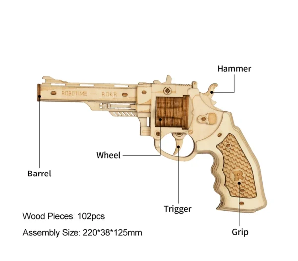 Pistola de madera rompecabezas modelo de ensamblaje juego juguetes educativos populares para niños Robotime Rokr DIY dispersión 3D con banda de goma bala - Imagen 8