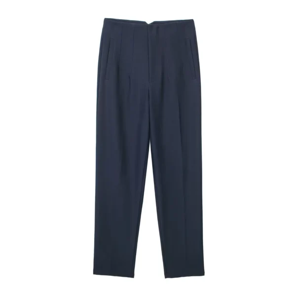 Pantalones rectos a la moda para mujer, pantalones con cremallera frontal de cintura alta, pantalones Vintage de longitud completa para mujer elegante - Imagen 32