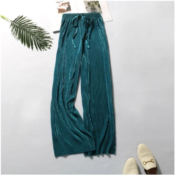 Pantalones de pierna ancha para mujer, pantalón plisado de seda de hielo, cintura elástica, holgado, informal, moda de verano - Imagen 10