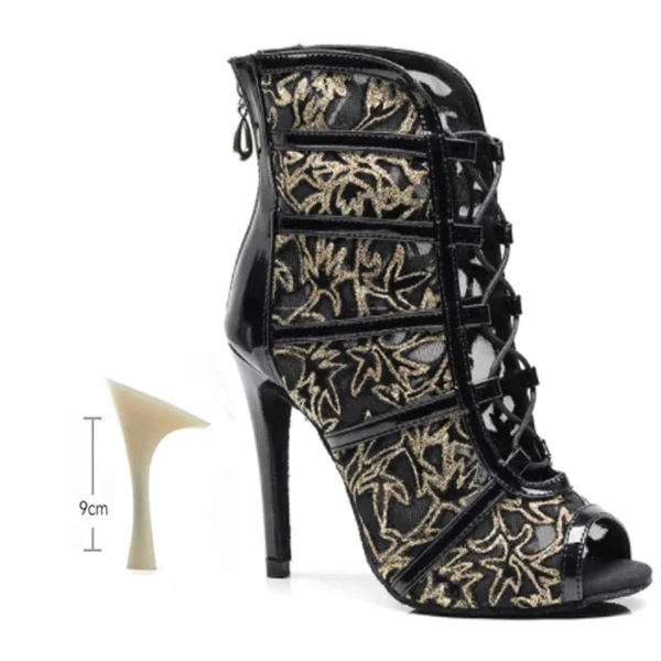 Zapatos de baile latino para mujer, botas de baile de salón con suela suave, zapatos de baile de malla para Tango/Salsa, tacones altos de 6-10 CM - Imagen 26