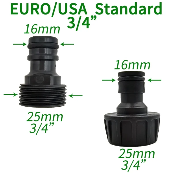 Tetina de conector rápido EURO USA, adaptador de tubo de manguera roscada macho de 3/4 pulgadas para sistema de riego por goteo de tubería de jardín - Imagen 5