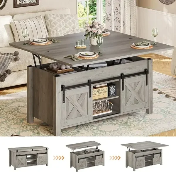 Mesa de centro elevable, mesas de centro convertibles 4 en 1 con almacenamiento y compartimento oculto para sala de estar - Imagen 7