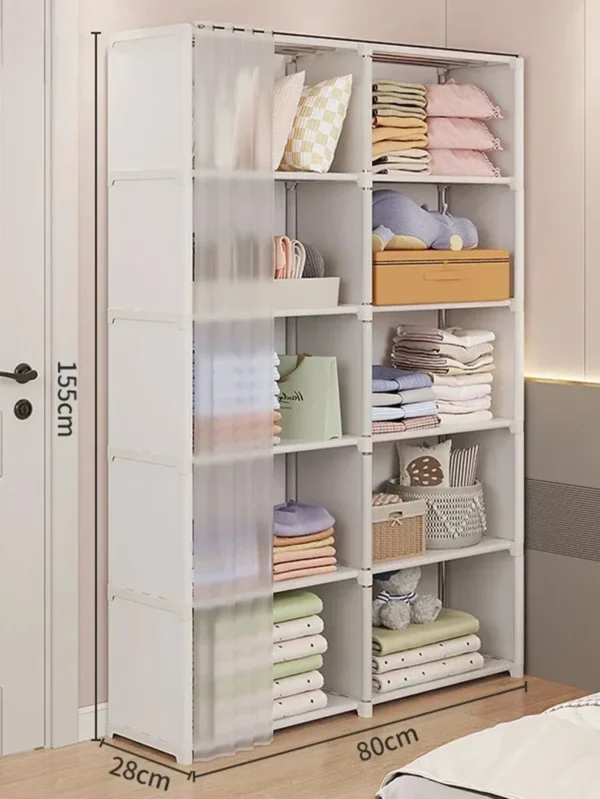 Armario a prueba de polvo, estante de almacenamiento multicapa, gabinete de almacenamiento, muebles multicapa DIY, cortinas, armario organizador de ropa portátil - Imagen 11