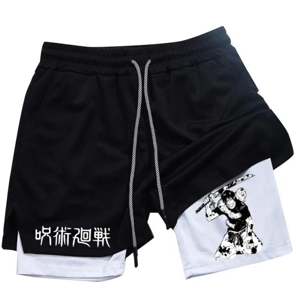 Pantalones cortos deportivos con estampado de Toji para hombre, Shorts deportivos informales de entrenamiento, malla para correr, 2 en 1 - Imagen 2