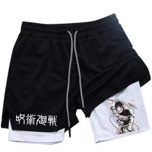 Pantalones cortos deportivos con estampado de Toji para hombre, Shorts deportivos informales de entrenamiento, malla para correr, 2 en 1