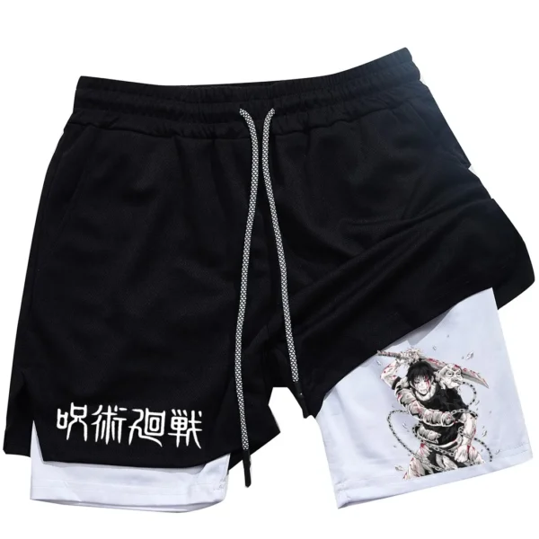 Pantalones cortos deportivos con estampado de Toji para hombre, Shorts deportivos informales de entrenamiento, malla para correr, 2 en 1