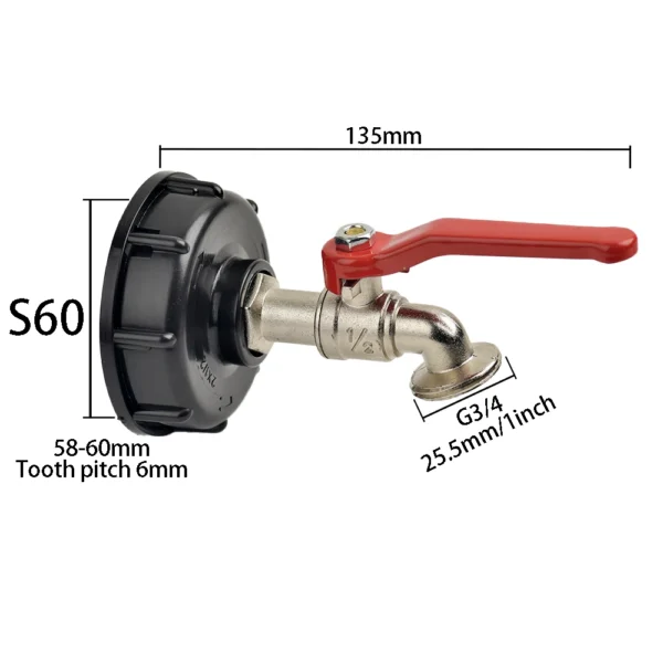 Adaptador de grifo de tanque IBC S60 * 6, rosca gruesa a latón/aleación, válvula de repuesto de conexión rápida de 16mm, accesorio de válvula para jardín y hogar - Imagen 9