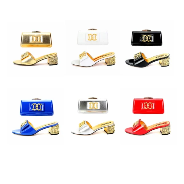 Zapatos italianos de alta calidad de lujo a la moda, traje de verano para mujer, zapatillas de talla grande 35 a 43, zapatos de tacón dorados y negros para fiesta de boda - Imagen 2