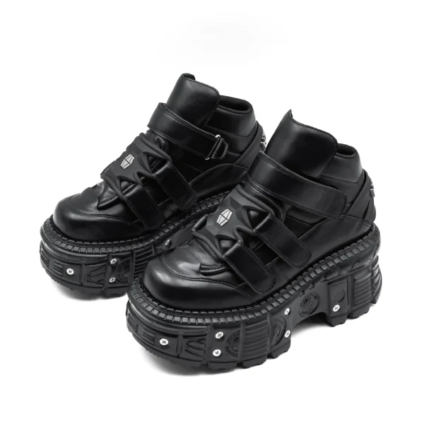 Zapatos de mujer botas góticas de tobillo Rock con cordones altura del tacón 9CM zapatos de plataforma mujer decoración de Metal zapatillas de deporte para mujer 2025 nuevo estilo Punk - Imagen 7