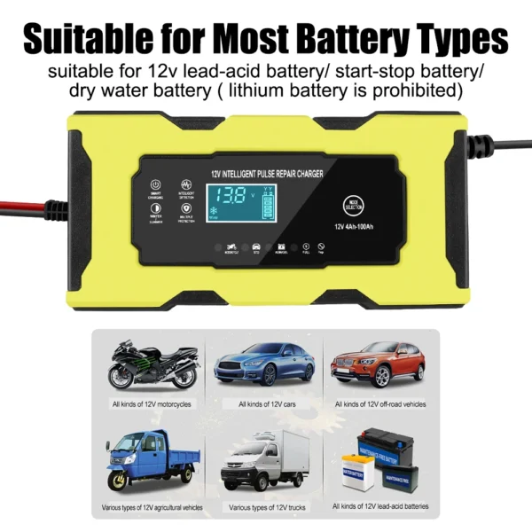 Cargadores de batería de coche de 6A y 12V, reparación inteligente de pulso automático, entrada de 110-220V, adaptador de enchufe de EE. UU., UE, cargador de batería de motocicleta S1 12V/2A - Imagen 6