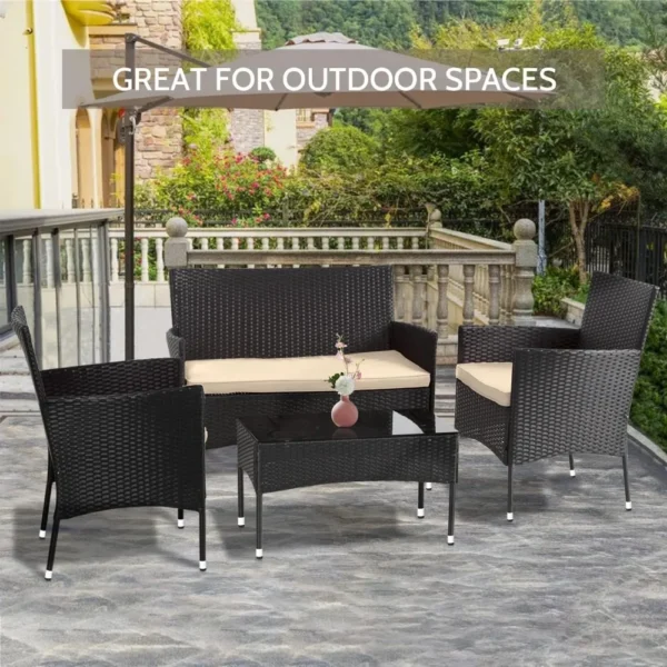 Juego de muebles de patio, 4 piezas, silla de ratán para exteriores, sofá de mimbre, juegos de bistró para conversación de jardín, patio, piscina o patio trasero - Imagen 2