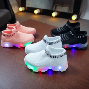 Zapatillas de deporte para niños, niñas y niños, calcetines luminosos Led de malla con letras, zapatillas deportivas para correr, zapatos infantiles con luz
