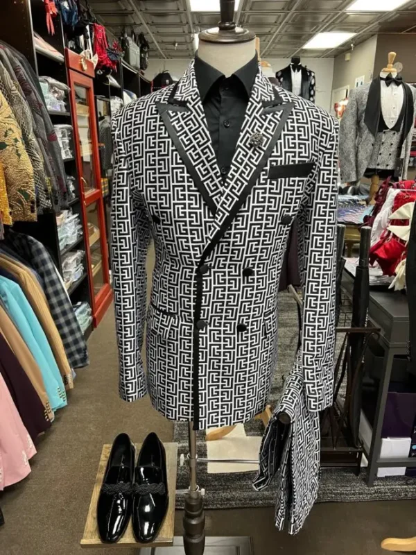Trajes a cuadros para hombre, moda para caballero, fiesta de graduación, 3 uds., esmoquin para novio, traje de boda, chaqueta con chaleco de doble botonadura, pantalones - Imagen 7