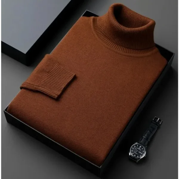 Suéter de cuello alto de punto de alta calidad para hombre, ropa de chándal antipelusas, jersey de manga larga ajustado, ropa de tendencia de Color sólido - Imagen 3