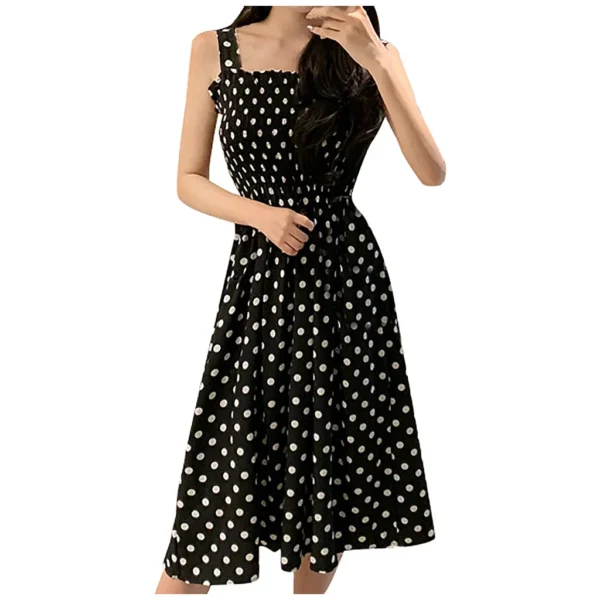 Vestido holgado informal de talla grande para mujer, traje Sexy de lunares con hombros descubiertos y sin mangas, moda de verano, 2024 - Imagen 5