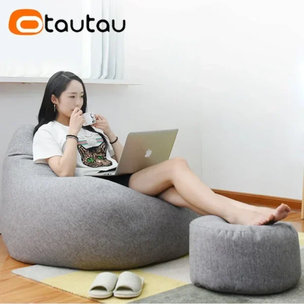 Silla tipo puf de lino con relleno, PUF otomano, taburete redondo de Tatami, futón, muebles de salón relajantes - Imagen 5