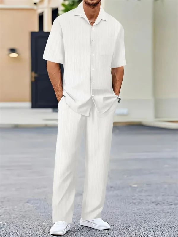 Camisa clásica a la moda para hombre, camisas informales de negocios para hombre, un conjunto de ropa (Camisa + pantalones) novedad de verano 2024 - Imagen 2