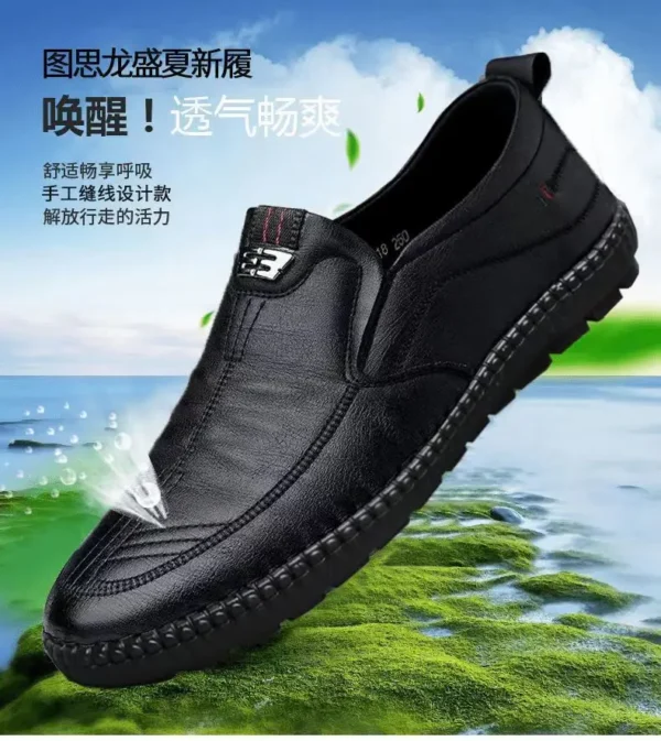 Mocasines de cuero para hombre, zapatos planos antideslizantes para caminar, transpirables, sin cordones para exteriores, zapatos casuales para trabajo masculino, zapatillas de deporte para conducir en la oficina2 - Imagen 4